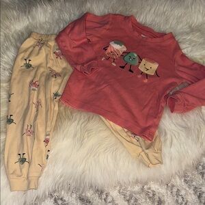 🍄2/3T girls Pekkle Kids Cartoon Print Pajama Set - Pink and yellow 2 piece